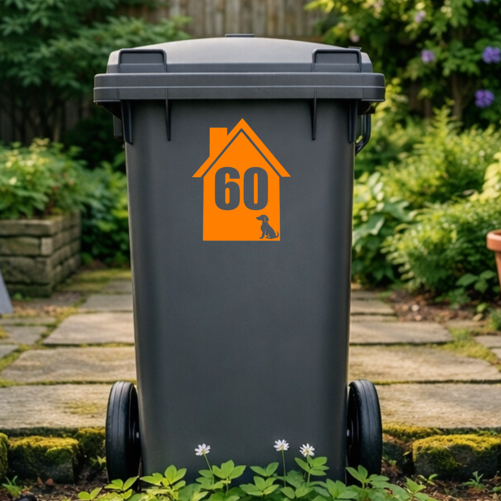 Corner Dog House Shaped Wheelie Bin Number Stickers