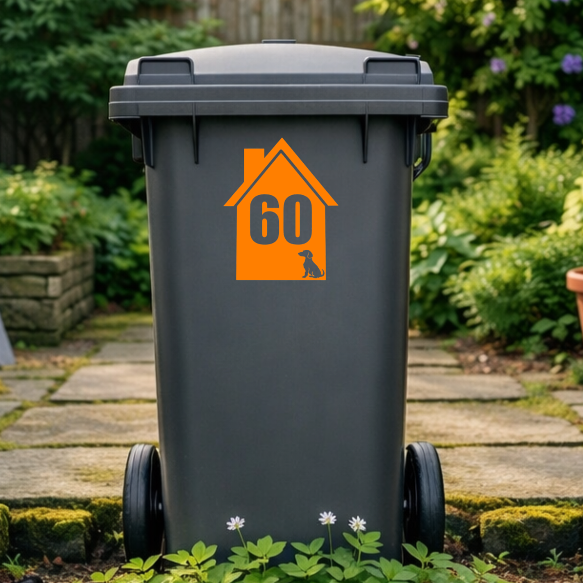 Corner Dog House Shaped Wheelie Bin Number Stickers