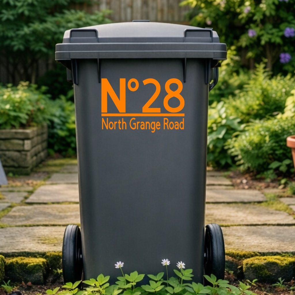 Stylish Top Line Border Wheelie Bin Number Address Stickers