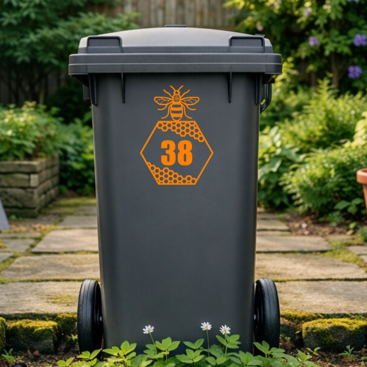 Bee Honey Comb Wheelie Bin Number Stickers