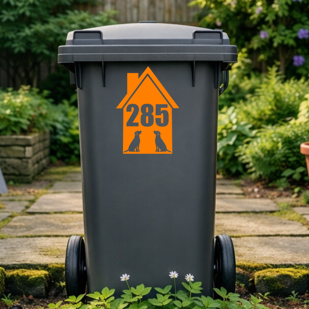 Double Dog House Shaped Wheelie Bin Number Stickers