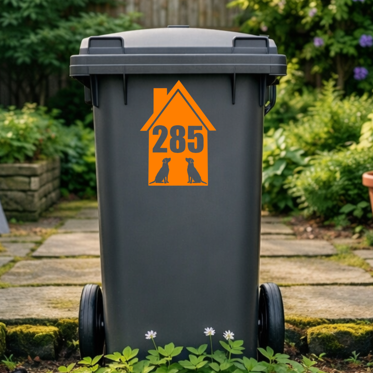 Double Dog House Shaped Wheelie Bin Number Stickers