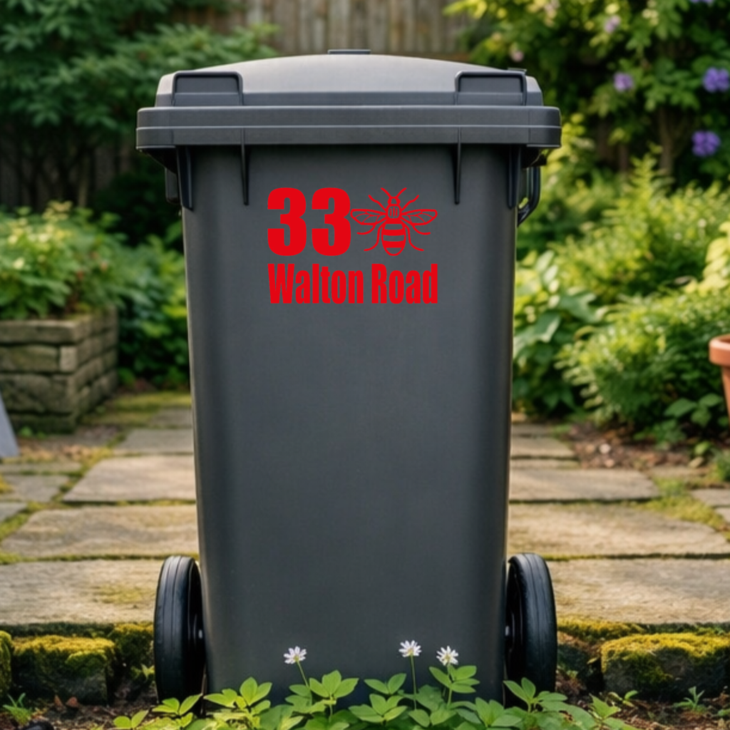 Manchester Bee Border Wheelie Bin Address Stickers