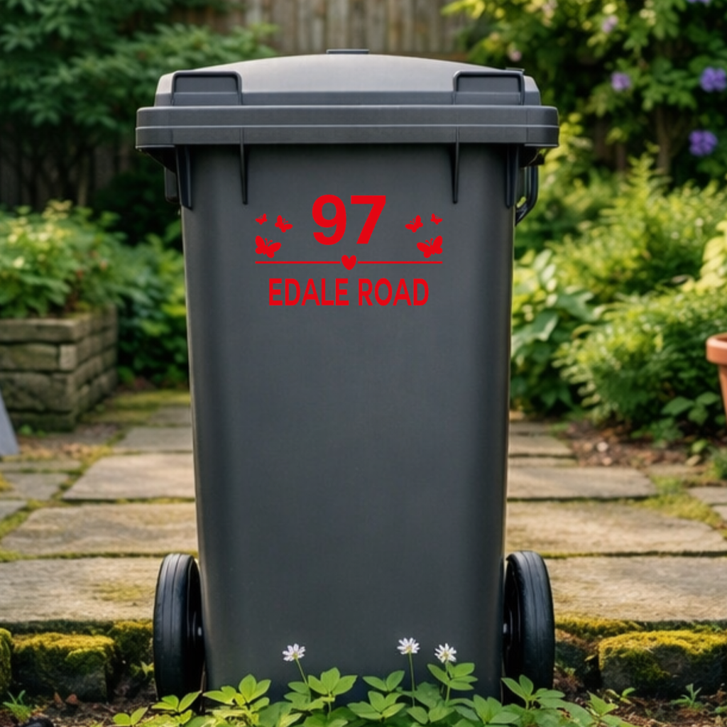 Beautiful Butterfly Border Line Wheelie Bin Address Stickers