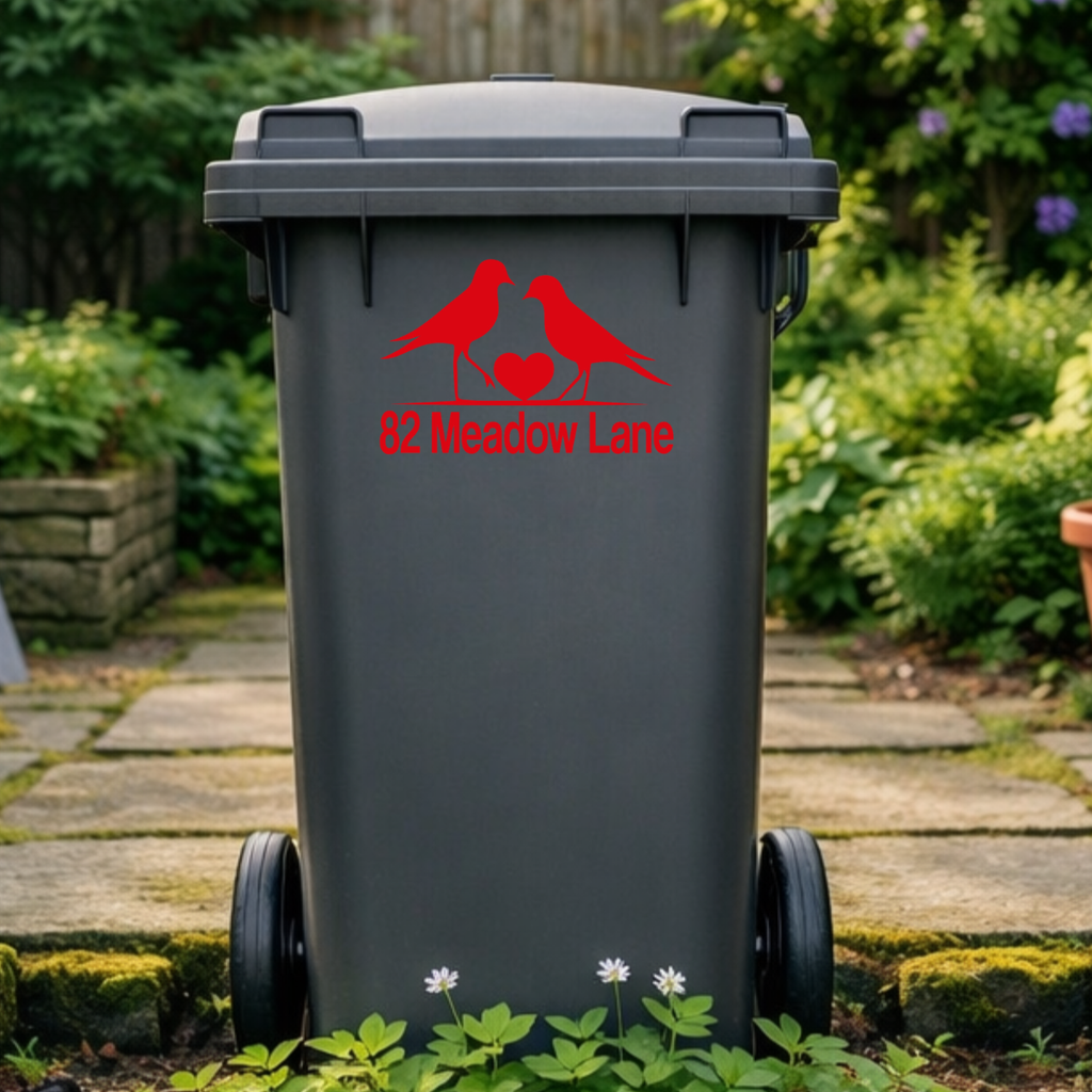 Birdie Heart Wheelie Bin Address Stickers
