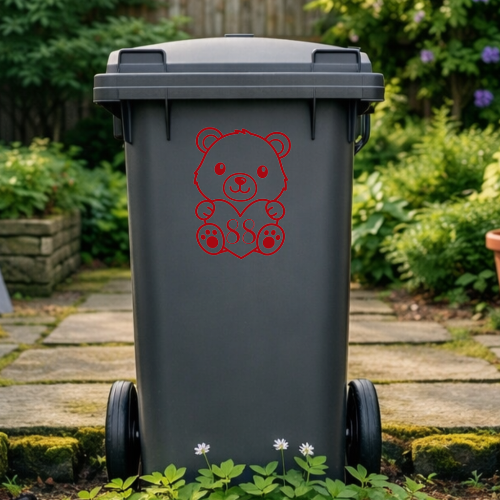 Bear Heart Wheelie Bin Number Stickers