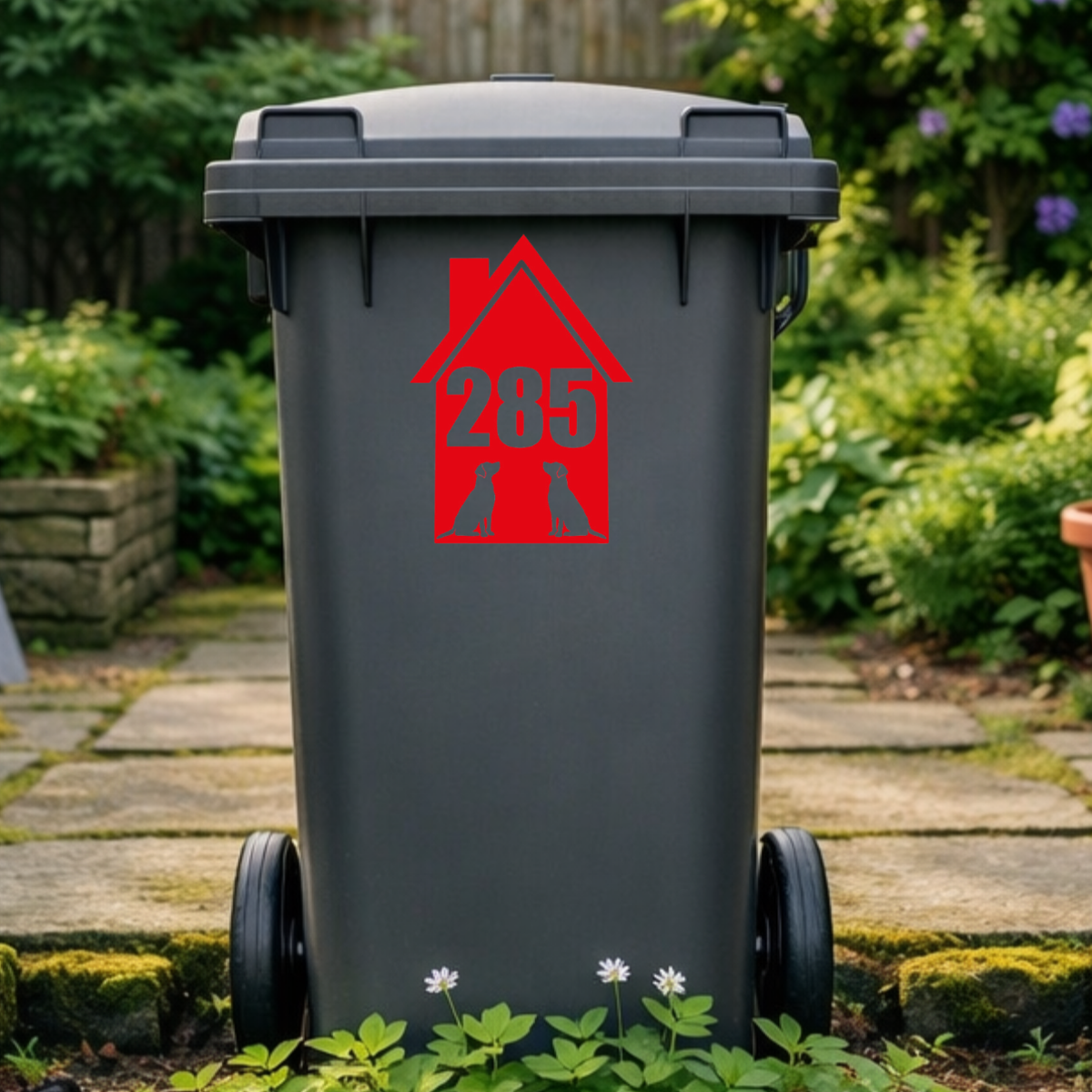 Double Dog House Shaped Wheelie Bin Number Stickers