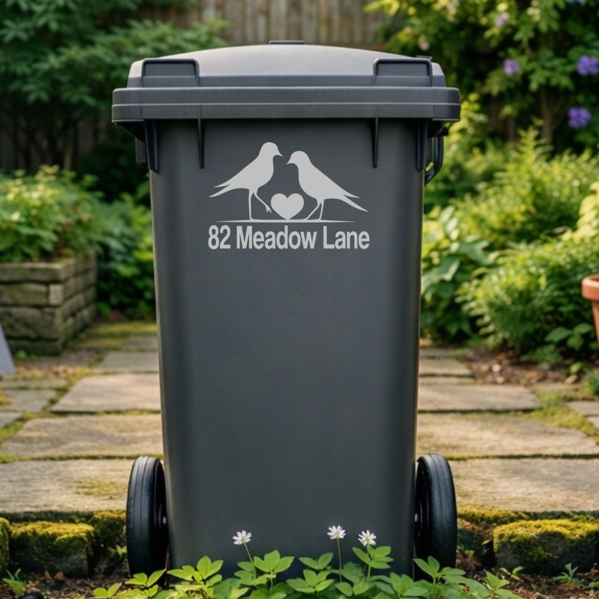 Birdie Heart Wheelie Bin Address Stickers
