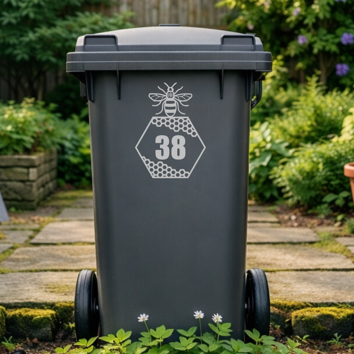 Bee Honey Comb Wheelie Bin Number Stickers