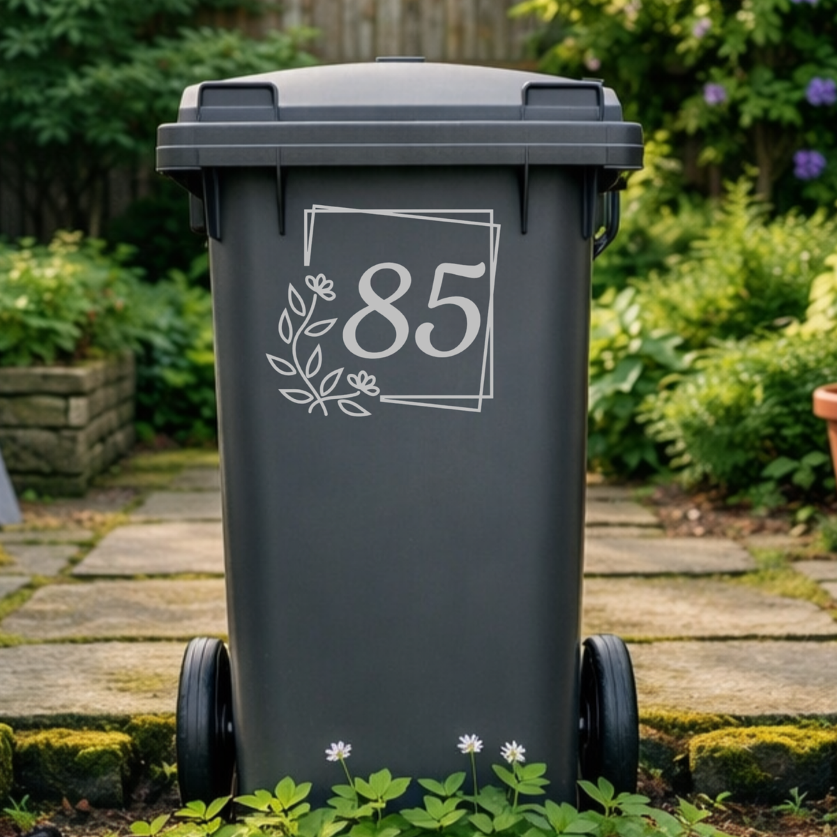 Square Floral Border Wheelie Bin Number Stickers