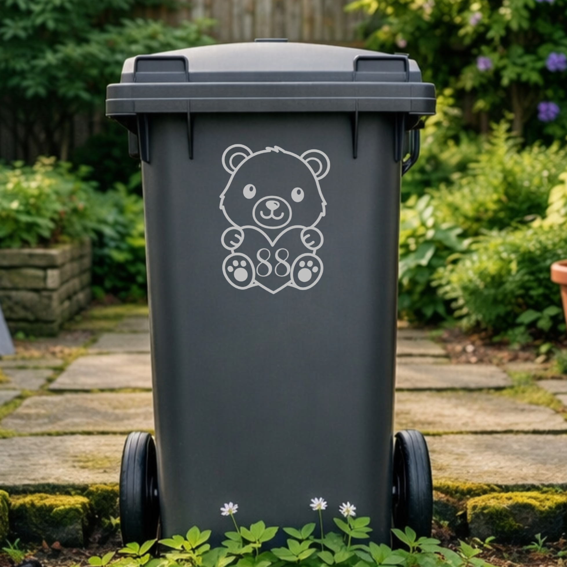 Bear Heart Wheelie Bin Number Stickers