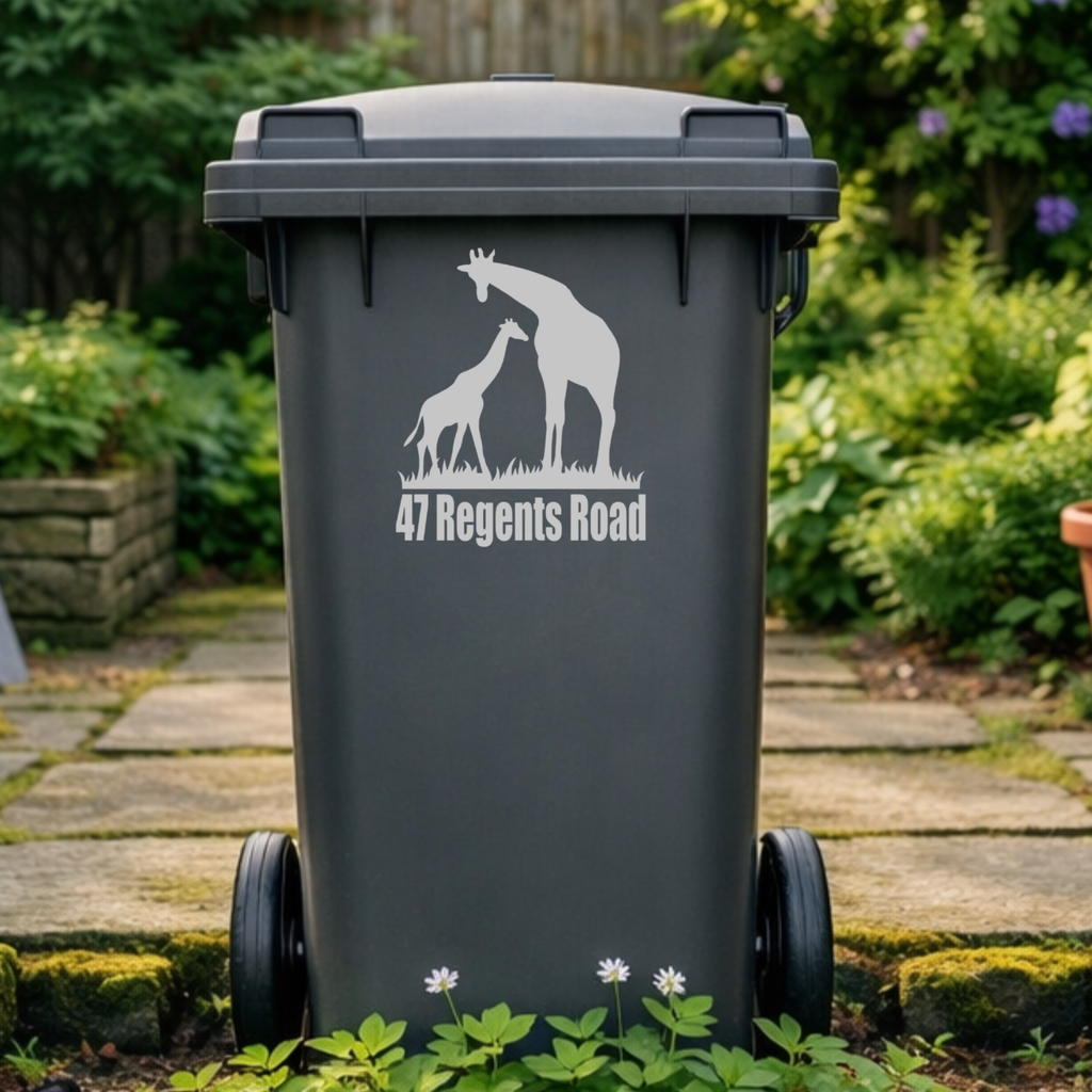 Giraffe Love Wheelie Bin Address Stickers