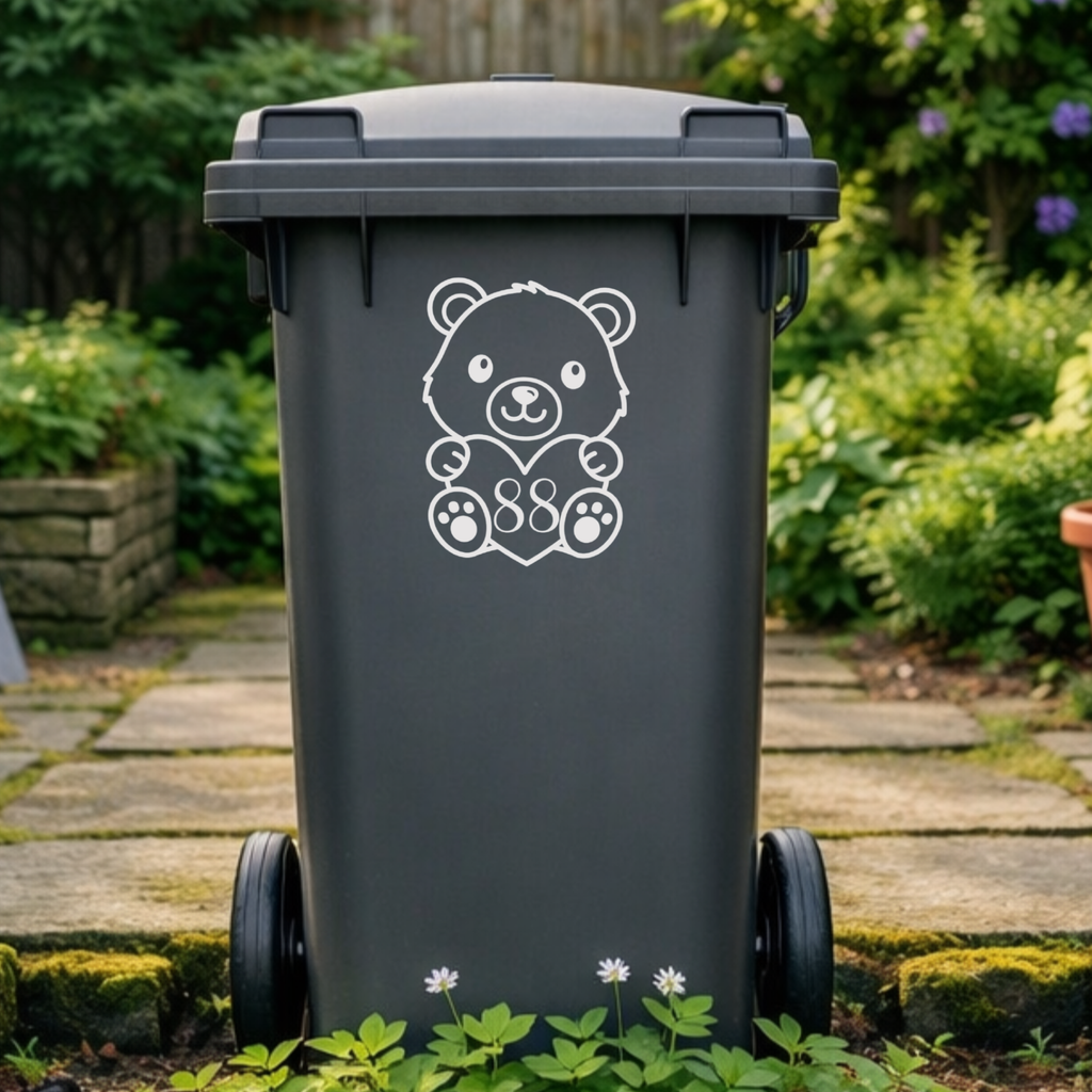 Bear Heart Wheelie Bin Number Stickers