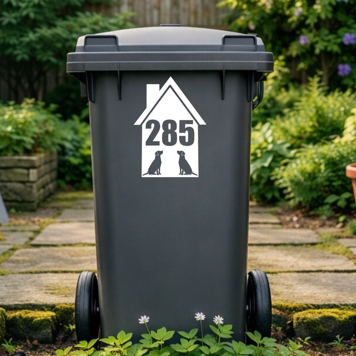 Double Dog House Shaped Wheelie Bin Number Stickers