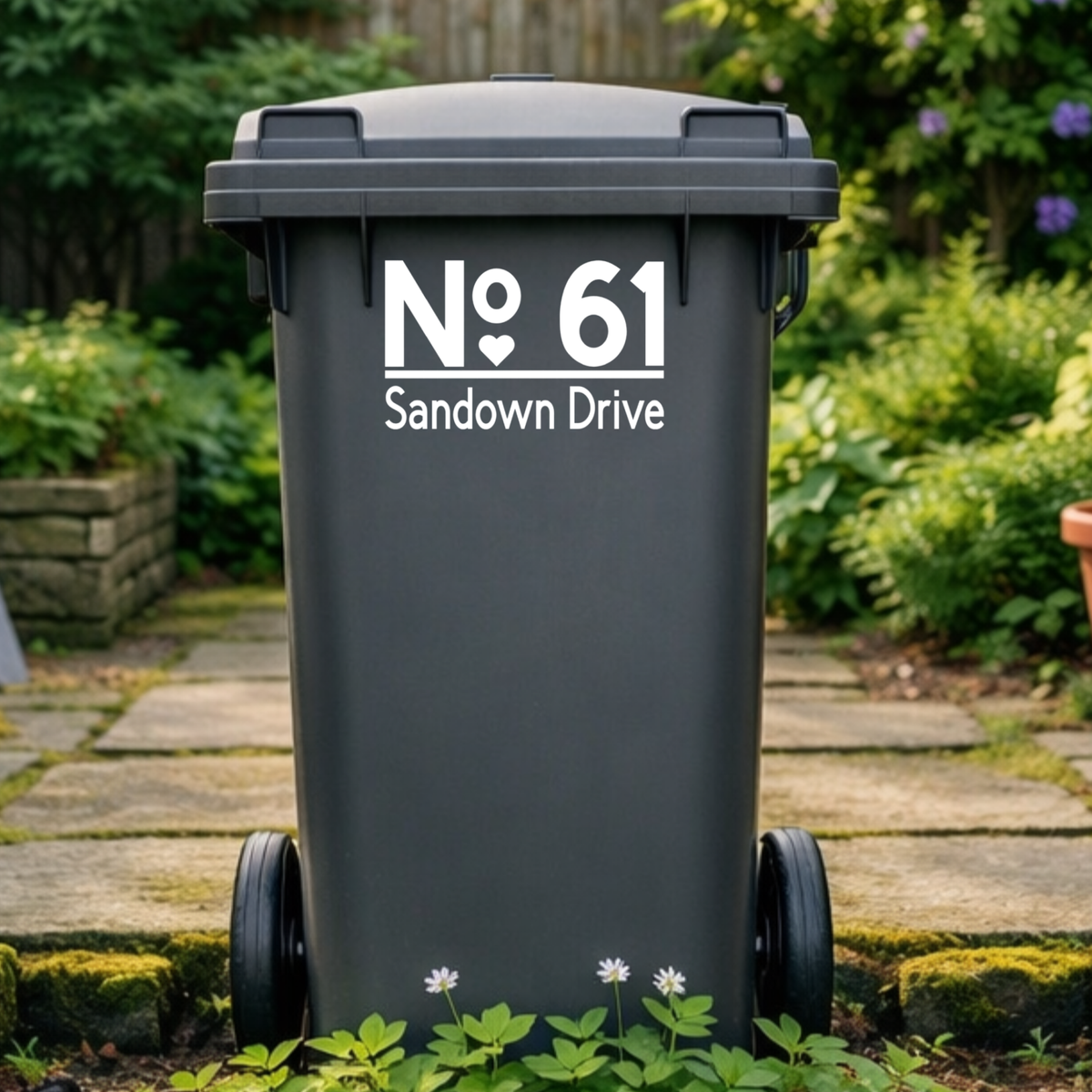 Heart Top Line Border Wheelie Bin Number Address Stickers