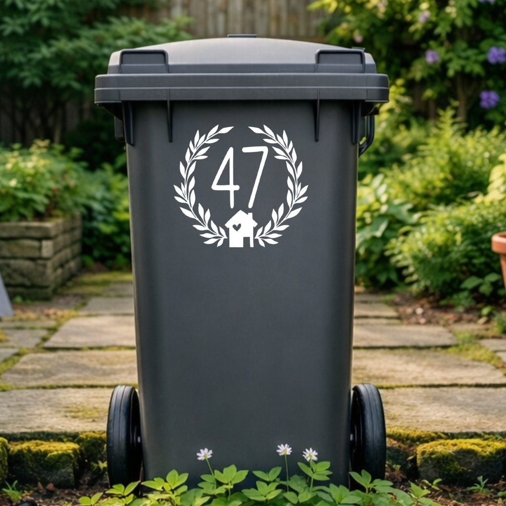 Home Wreath Leaves Wheelie Bin Number Stickers