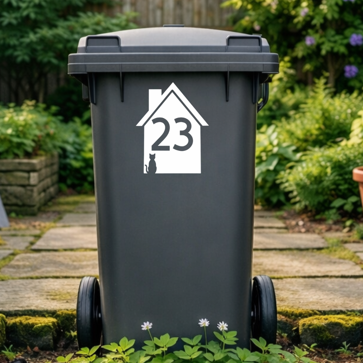Corner Cat House Shaped Wheelie Bin Number Stickers