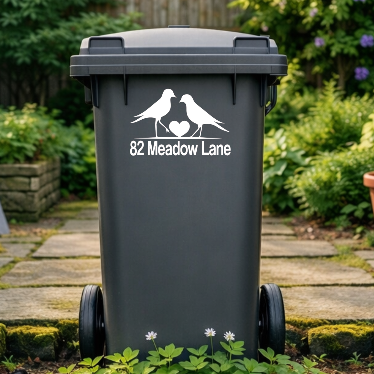 Birdie Heart Wheelie Bin Address Stickers