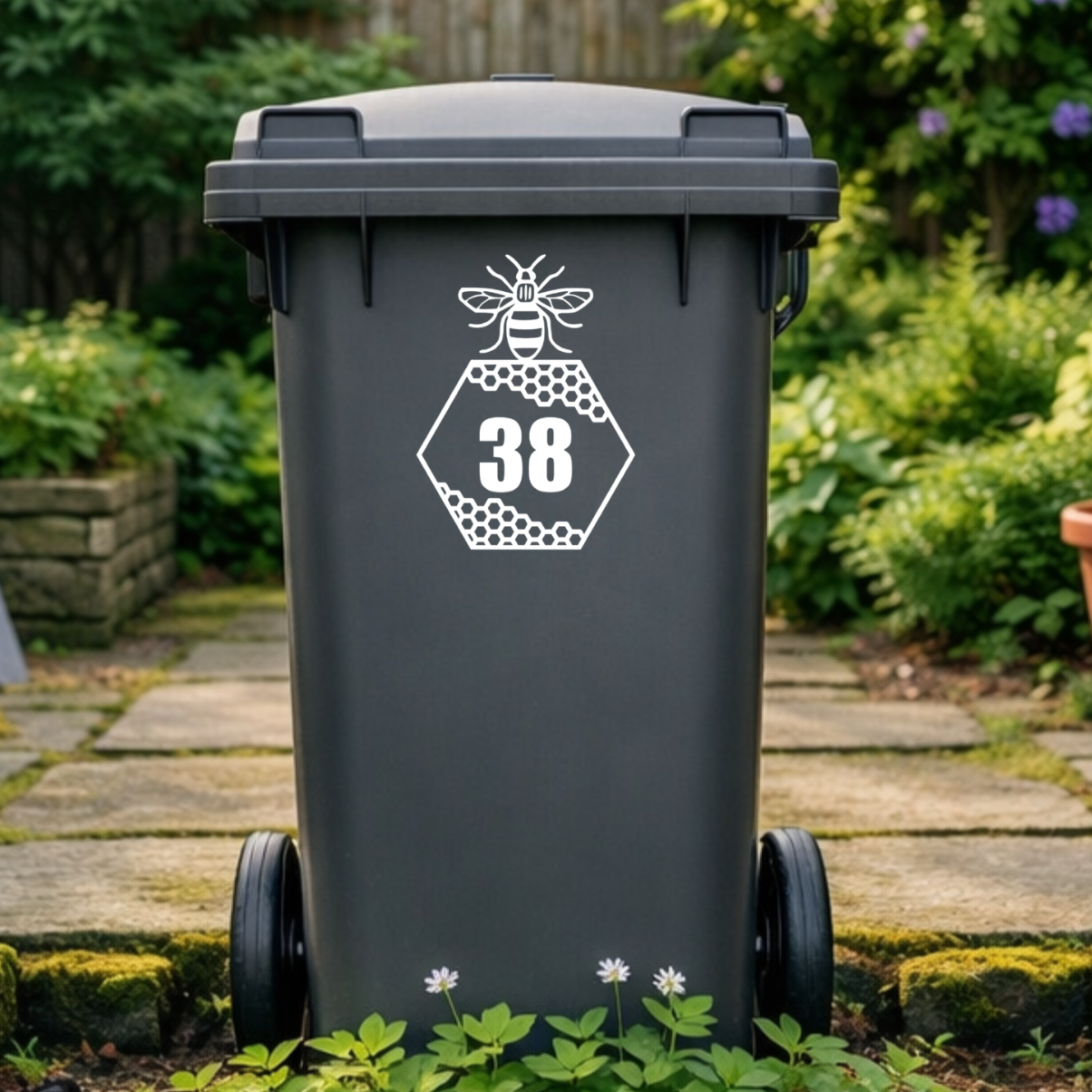 Bee Honey Comb Wheelie Bin Number Stickers