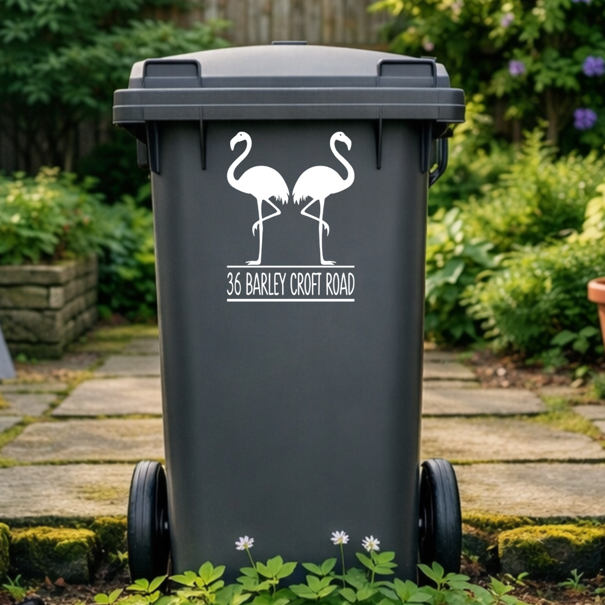 Flamingo Pair Wheelie Bin Address Stickers