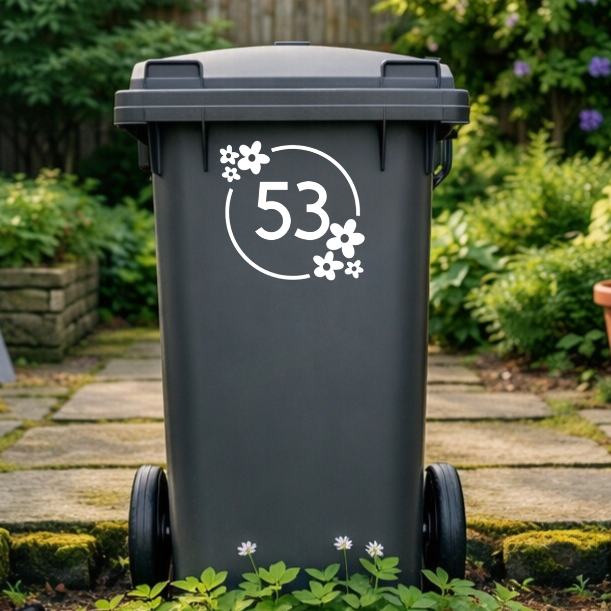 Flower Power Wreath Leaves Wheelie Bin Number Stickers