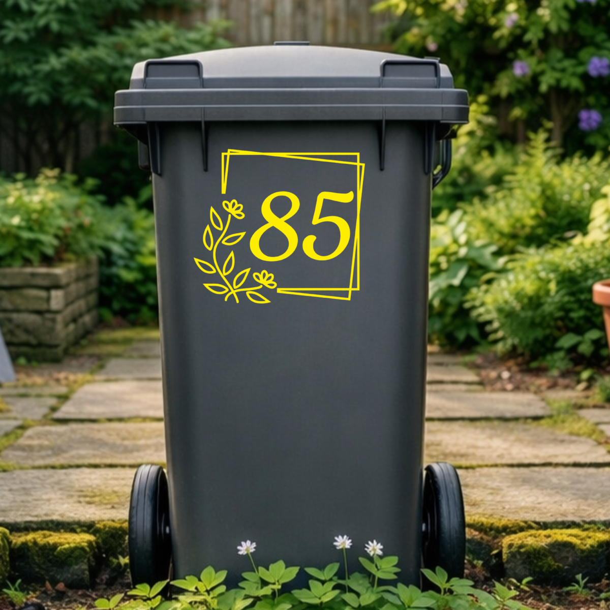 Square Floral Border Wheelie Bin Number Stickers