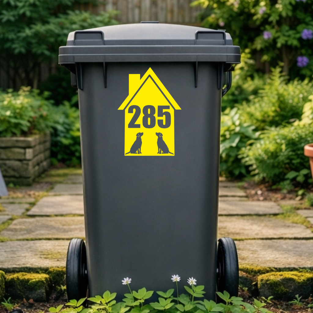 Double Dog House Shaped Wheelie Bin Number Stickers