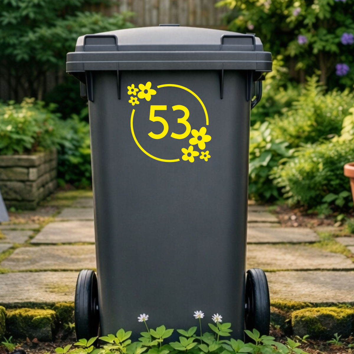 Flower Power Wreath Leaves Wheelie Bin Number Stickers