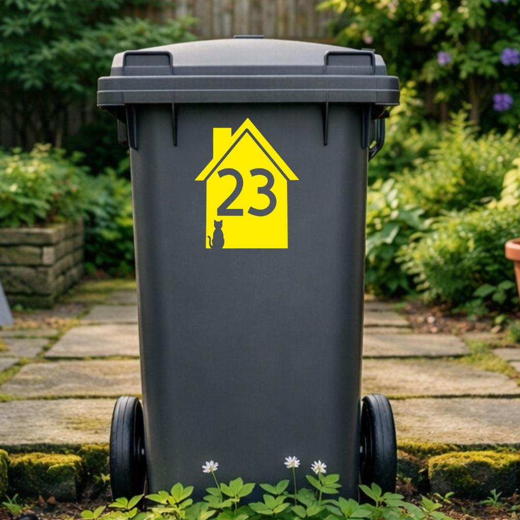 Corner Cat House Shaped Wheelie Bin Number Stickers