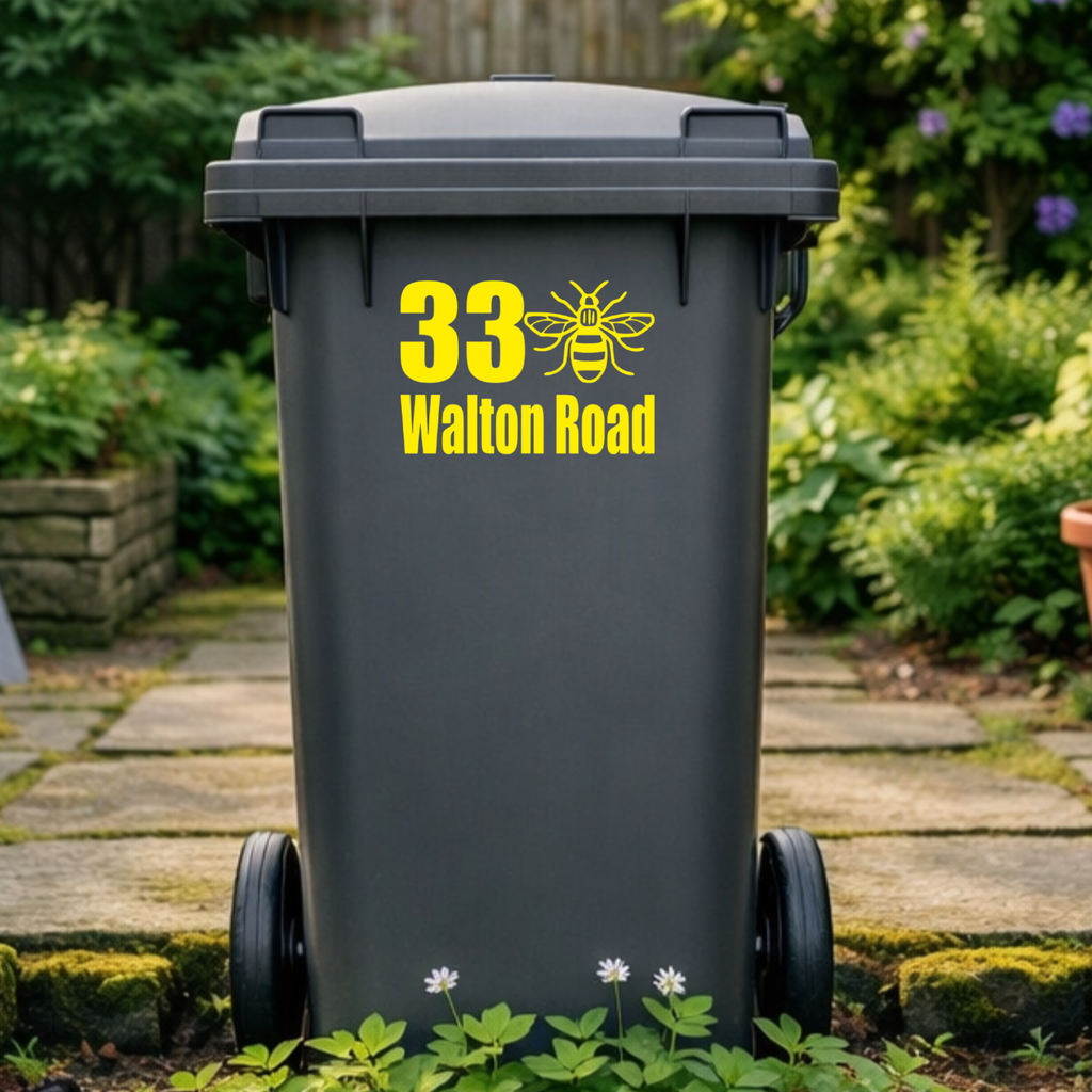Manchester Bee Border Wheelie Bin Address Stickers
