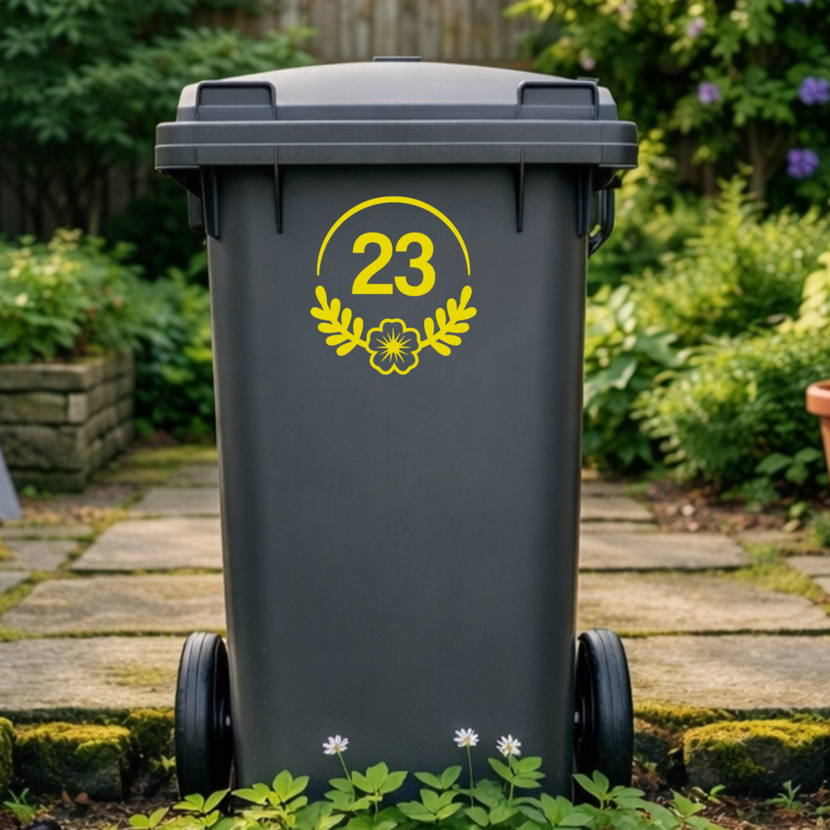 Floral Wreath Flower Border Wheelie Bin Number Stickers
